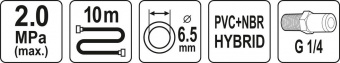 YATO Шланг пневматичний гібридний (ПВХ+БНК) YATO: Ø6.5 мм x10 м, Ø=1/4", тиск ≤ 2 MPa, різьбов з'єдн