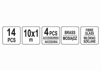 YATO Протягувачі кабелів скловолокнисті YATO: 10шт x1м, гнучкий подовжувач,гачок 2 наконечника, 14шт