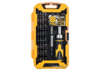 VOREL Викрутка реверсивна : Набір насадок, торцевих головок квадрат 1/4", магн. тричач 41 Елем. | 64