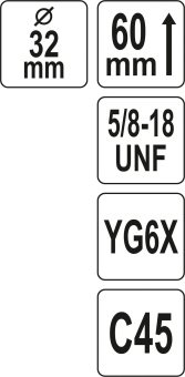 YATO Свердло корончате по силікату, керамоблоках OSB YATO: Ø32 x 60 мм, різьб. кріпл.- 5/8"-18UNF  |