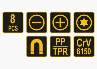 VOREL Набір викруток з подовженими стержнями : L= 325 мм, SL, PH, TORX, Cr-V, 8 шт  | 60990