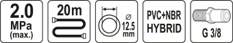 YATO Шланг пневматичний гібридний (ПВХ+БНК) YATO: Ø12.5мм x 20м, Ø=3/8", тиск ≤ 2 MPa, різьбов. з'єд