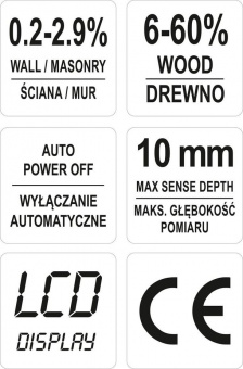 YATO Вологомір електронний для деревини і будматеріалів YATO з макс. глибиною чутлив.- 10 мм  | YT-7