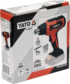 YATO Фен технічний акумуляторний YATO : 18В Li-Ion, 550°C, 100 л/хв, 2 режими (без акумулят.)  | YT-