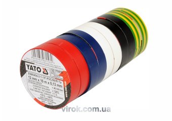 YATO Стрічка ізоляційна різнокольрова YATO : 12 мм х 10 м, 5 кольорів, Уп. 10 Рул.  | YT-8156