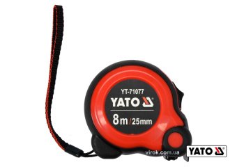 YATO Рулетка YATO: L= 8м x25мм, з сталевою стрічкою, нейлоновим покриттям, подвійним блокуванням  | 