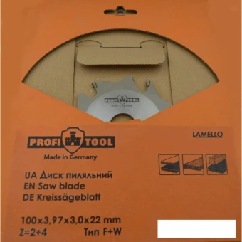 Диск пильный по дереву 100х3.97х3.0х22 мм, LAMELLO-System, 2+4, форма зуба F+W, для пазов PROFITOOL