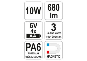 YATO Прожектор діодний, переносний YATO, 10Вт, 680 лм, 3 режими, живл.- 4х АА, 160х120х45 мм, магніт