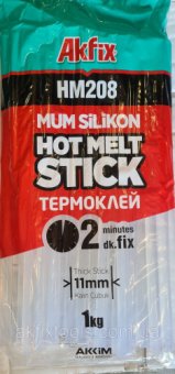 Клей стержневой прозрачный 11,2 мм Akfix HM208 1 кг (пакет)