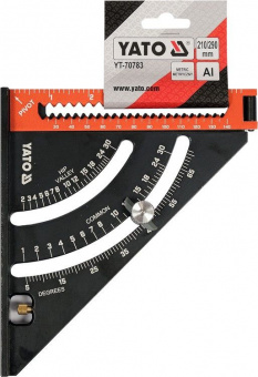 YATO Кутник алюмінієвий зі стопкою- 140 мм, 90°-45°-45° YATO l= 210/290 мм з транспортиром  | YT-707