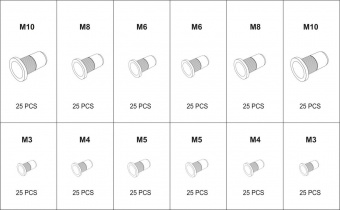 YATO Нітогайки сталеві і алюмінієві YATO з різними розмірами М3-М10, 300 шт. в футлярі  | YT-36480