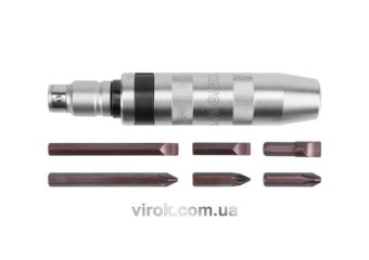 YATO Викрутка реверсивна ударна YATO : Цільнометалева, 6 насадок, квадрат1/2". Набір 7 од"  | YT-280