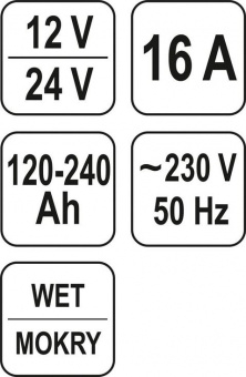 YATO Зарядний прилад YATO : 12/24V, 16А, 240Ah  | YT-8304