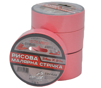 VIROK Малярна стрічка рисова 24мм х 20 м.(Гідростійка/ ідеальний край для фарбування). рожева  | 23V