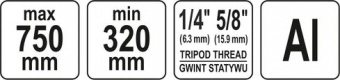 YATO Штатив тринога YATO телескоп (3 секціі) . кріплення 5/8", з штангою 14 cм. H= 32-75 cм. алюміні