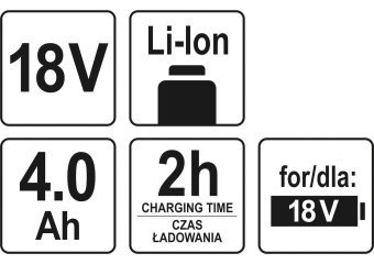 YATO Акумулятор Li-Ion YATO : 18 В, 4.0 А/Год, тривалість заряджання- 2 год  | YT-82844