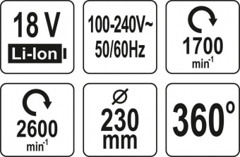 YATO Вентилятор з гібридним живленням YATO, акум.-18 В,лопаті Ø=230 мм,оберт.- 360°(БЕЗ АКУМУЛЯТОРА)