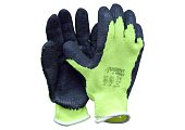 VIROK Рукавиці теплі TRIDENT-FROST трикотажні бавовняні жовті покритті рифленним латексом, розмір 10