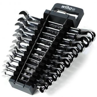 WIHA Набор комбинированных реверсивных гаечных ключей с трещоткой 13 предметов с держателем от 8 до 