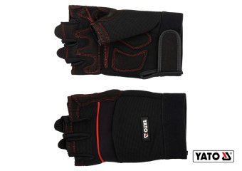 YATO Рукавиці робочі чорні з відкритими пальцями YATO: штучна шкіра +синтетична тканина, розмір 8  |