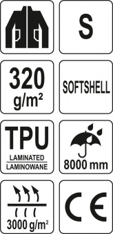 YATO Куртка робоча SOFTSHELL з прикріпн капюшоном YATO розм S, синьо-сіра, 3 кишені, 96% поліес і 4%