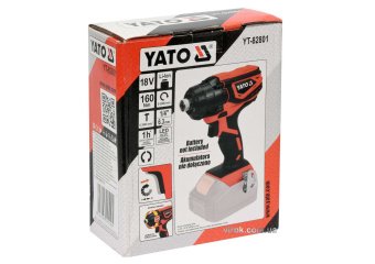 YATO Шуруповерт ударний акумул. YATO 18 В, крутн.мом.- 160 Нм, патрон з квадр. 1/4" (БЕЗ АКУМУЛЯТОРА