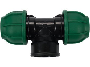 Трійник сполучний водяних пластикових труб 2x 25мм- внутр. різьб G1" FLO поліпропіл, для тиску 1 MPa