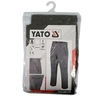 YATO Штани робочі для літнього сезону, сірі YATO, розмір XXL; 5 кишень, 94%- поліестер, 6%-еластан  