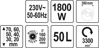 YATO Газонокосарка на 4-х колесах електромережева YATO, 1800 Вт, обрізний діап. Ø= 38 см, ємн.- 50 л