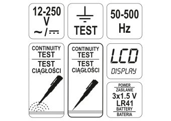 YATO Індикатор напруги YATO контрольний LCD цифровий 12-250V  | YT-28630