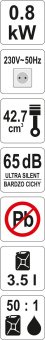Генератор струму бензиновий інверторний YATO: P=800/880 Вт, U=230 В, витрата- 0.75 л/г, бак- 3.5л