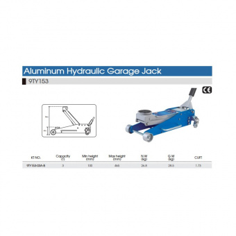 KING TONY Домкрат алюминевый 3т алюминевый (100-465mm) | 9TY153-03A-B