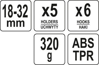 YATO Вішалка для присадибного інвентара YATO, 6 гаків і 5 комірок з діапаз.- 18х 32 мм  | YT-87650