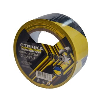 Стрічка сигнальна самоклеюча VIROK 48мм х 33м жовто-чорна [48]