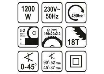 STHOR Пила дискова мережева : P= 1200 Вт, Ø= 160/20 мм, глибина різу- 52 мм, 4800 об/хв  | 79254