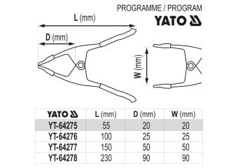 YATO Струбцина пружинна- "прищіпка", металева YATO : L= 50 мм, роб. висота/глиб.- 20/20 мм  | YT-642