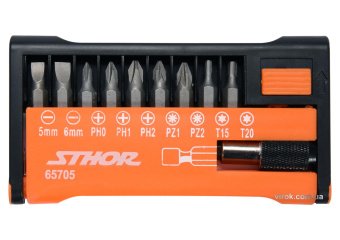 STHOR Набір насадок викруткових : 1/4", l= 25 мм, з тримачем- 60 мм, кпл. 10 шт.  | 65705