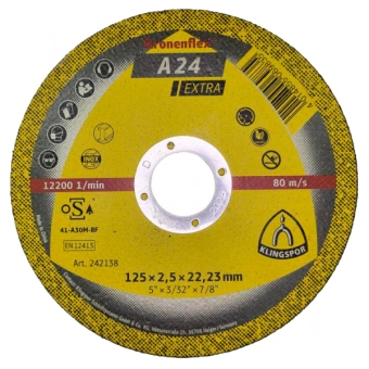 Klingspor Круг відрізний 125х2,5х22 А24 прямий (41 профіль GEK) Extra, метал