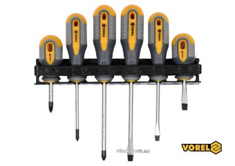 VOREL Набір викруток : SL6.5x38/5.5 x75/6.5 x100 мм, PH2 x 38/PH1x75/PH2 x100 мм, Cr-V, 6шт  | 60783