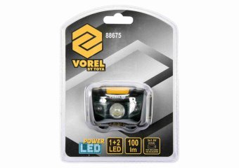 Ліхтар на чоло світлодіодний VOREL; 2 режими (1+2 LED), 1 Вт, 100 lm, живл/- 3 ААА батарейки [12/48]