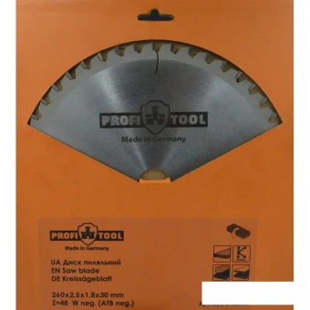 Диск пильный по дереву 260х2.5х1.8х30 мм, Z=48, форма зуба Wneg (ATBneg), поперечный рез PROFITOOL