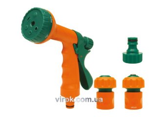 FLO Зрошувач-пістолет 6-режимний з набором з'єднань 1/2", 3/4", ABS-пластик, 4 шт  | 89207