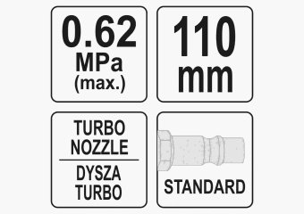 YATO Пістолет пневматичний продувальний YATO з турбо-соплом l= 110 мм, Ø=1/4", для тиску- 0.62 МПа  
