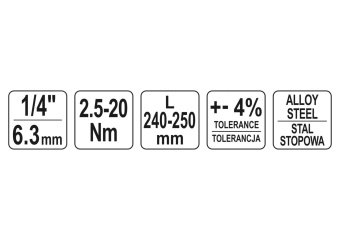 YATO Ключ динамометричний YATO : квадрат 1/4", F= 2.5- 20 Нм, L= 240-250 мм в футлярі  | YT-07511