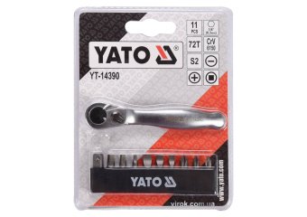 YATO Набір насадок викруткових з тріщаткою YATO : 1/4", PH, SL, SQ, L= 25 мм, 11 шт  | YT-14390
