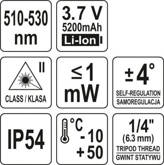 YATO Нівелір лазерний самонівелюючий YATO : 12 променів, точність- ±3 мм/ 10 м, верт./гориз. промені