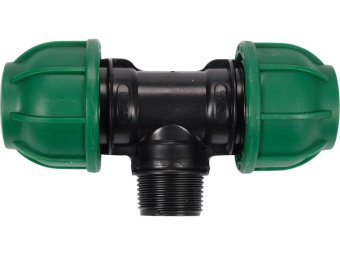 Трійник сполучний водяних пластикових труб 2x 25мм- зовн. різьб G3/4" FLO поліпропіл, для тиску 1MPa
