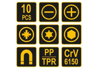 Викрутка двостороння VOREL 64960 : L= 175 мм, (5 насадок) SL, PH, PZ,TORX, HEX, Cr-V, [12/48]