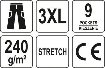 YATO Штани робочі чорні YATO, розм 3XL; 9 киш 64%- поліестер, 34%- бавовна, 2%-еластан, відсвічув вс