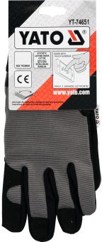 YATO Рукавиці робочі чорно-сірі YATO : для сенсорних екранів, штучна шкіра +бавовняний трикотаж, роз